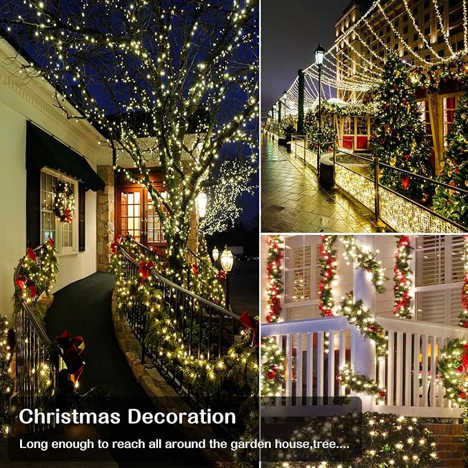 Christmas Lights Outdoor, 800LED 330FT Warm White String Lights, 8 Mode Plug in Waterproof Decor Twinkle Lights for Bedroom Xmas Thanksgiving Wedding Party Garden Yard Tree Decoration