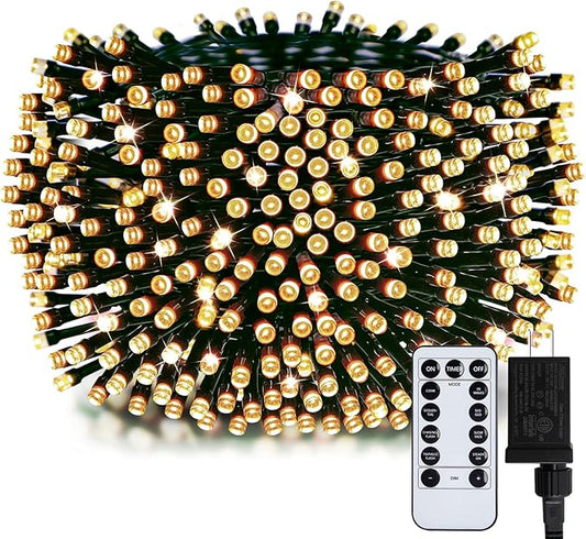 Minetom Christmas Lights, 128ft 400 LED Outdoor Christmas Tree Lights with Remote, 8 Modes Christmas String Lights Plug-in Mini Xmas Tree Lights with Timer for Outside Party Decor, Warm White