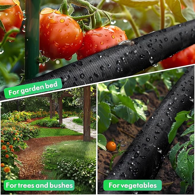 IPOW Heavy Duty Double Layer Design Saves 80% Water Leak Proof Soaker Hose, Drip Watering Hose for Garden, Lawn, Flower Bed, Vegetable Field (25 FT)