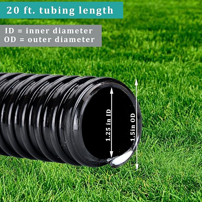 Pond Tubing ID 1 1/4” × 20ft Black Corrugated Flexible Reinforced Waterfall Pond Tube Sump Pump Hose, Non-toxic & Kinkproof (20 ft, 1 1/4" ID)