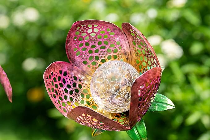 TERESA'S COLLECTIONS Flower Solar Outdoor Lights Garden Decor for Outside, 27-29.5'' Metal Tulip Yard Decorations Outdoor, Garden Stake Decorative for Porch Patio Decor, Set of 2, Gift for Christmas