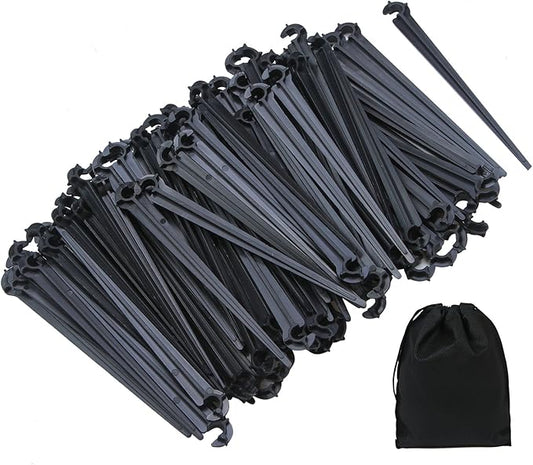 Elcoho 200 Pack Irrigation Drip Support Stakes 1/4 Inch Tubing Hose Holder for Vegetable Gardens or Flower Beds, with Storage Bag