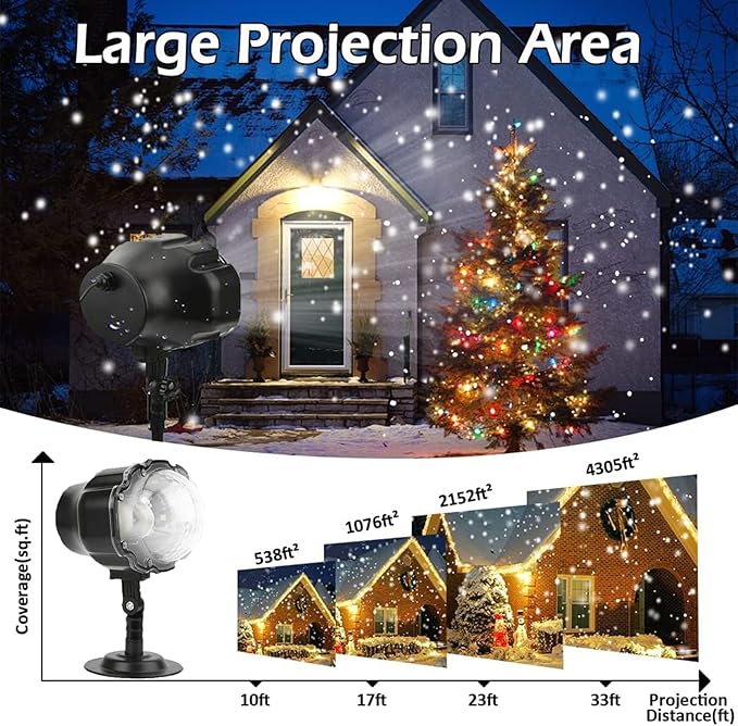 Christmas Snowfall Projector Light, Yokgrass LED Snow Projector Outdoor Holiday Lights IP65 Waterproof with Remote Control Dynamic Falling Snow Effect for Garden, Party, Halloween Landscape Decoration