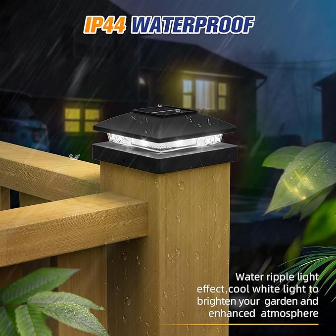 APONUO Solar Post Cap Lights for 4x4 Wood & Vinyl Posts, IP44 Waterproof Cool White LED 4x4 Post Solar Lights, Outdoor Garden Patio Yard Decor, 6 Pack (Black)