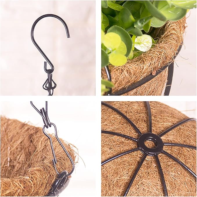 4 Pack Hanging Planter Basket Outdoor Large Hanging Flower Pots Indoor 12 inch with Coco Coir Liner Round Wire Plant Holder Chain Hanging Basket Garden for Home Decor Balcony Office1