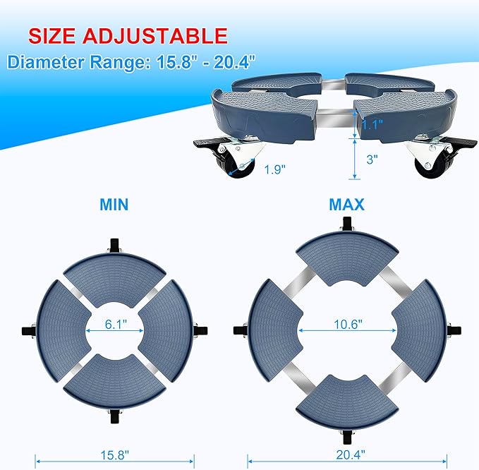 CASIMR 2 Pack Plant Stand with Wheels, Adjustable 15-20" Heavy Duty Plant Caddy with Casters, Indoor Outdoor Large Potted Planter Cart Dolly, Rolling Plant Stand for Flower Pot, 440lb Capacity