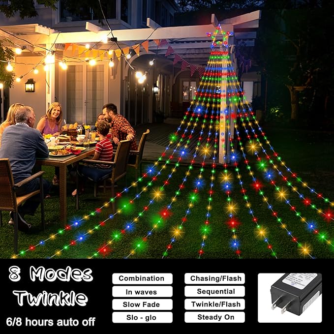 Onory 23FT Christmas Outdoor Waterfall Star String Lights, 860 LEDs, 8 Modes, Waterproof for Yard, Patio, Party Decorations