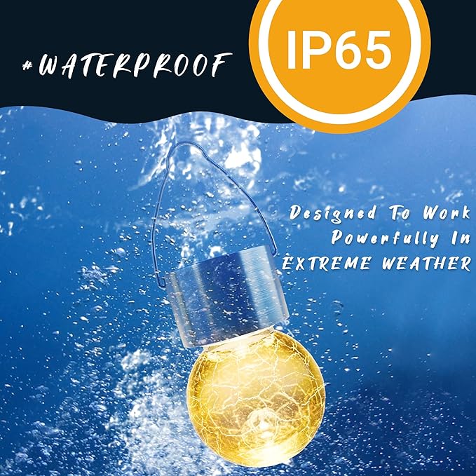 GIGALUMI 16 Pack Solar Outdoor Lights, Solar Hanging Lights for Christmas Decoration-Cracked Glass Solar Lights Outdoor Waterproof for Garden, Yard, Fence, Tree(Warm White)