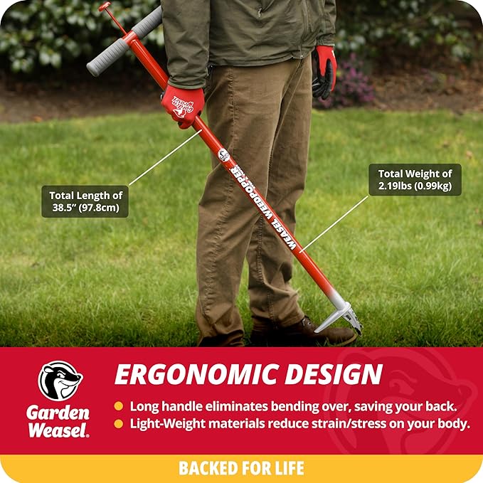 Garden Weasel WeedPopper Step & Twist - Long Handle | Easy Weeding and Puller Stand Up Tool | Dandelion and Crabgrass Remover, Heavy Duty Lawn Care | 95204
