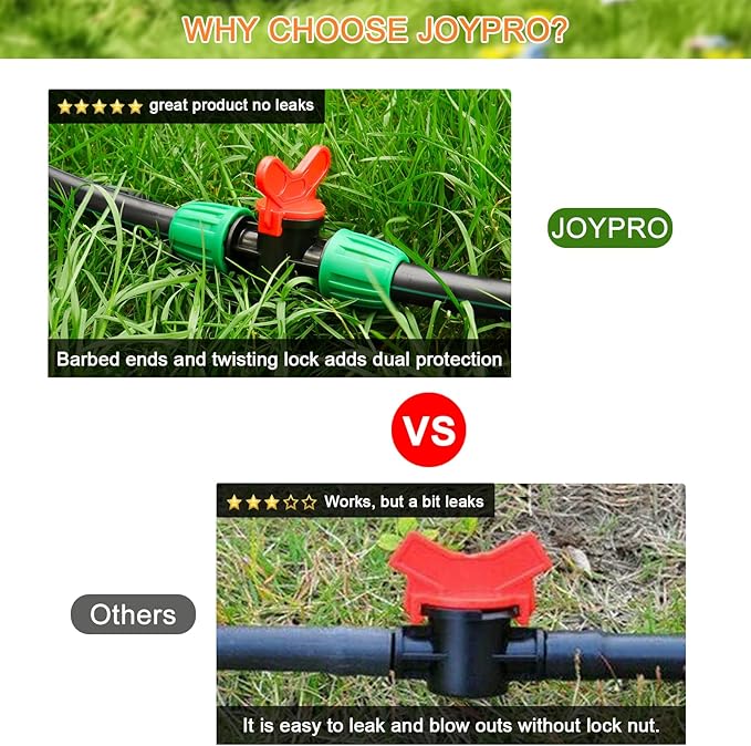 Drip Irrigation Fittings Kit for 1/2 Inch Tubing, 20 Pcs Set 1/2'' Drip Line Anti-Drop Barbed Locked Nut Connectors - 4 Tees,3 Valves,4 Reducing Tee,3 Reducing Tee 6 Way Connectors,4 End Caps,2 Elbows