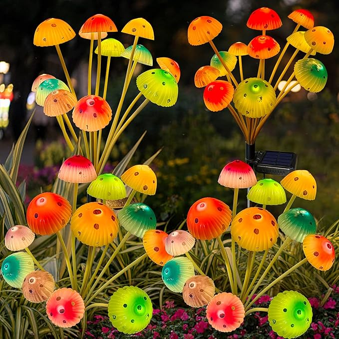 Kohlrabi Solar Garden Lights, 4 Pack Solar Mushroom Lights Outdoor, Upgraded 48LED Solar Mushroom Yard Decor Outside Waterproof, Garden Decor for Lawn Front Porch Patio Backyard, 6 Colors Mushroom