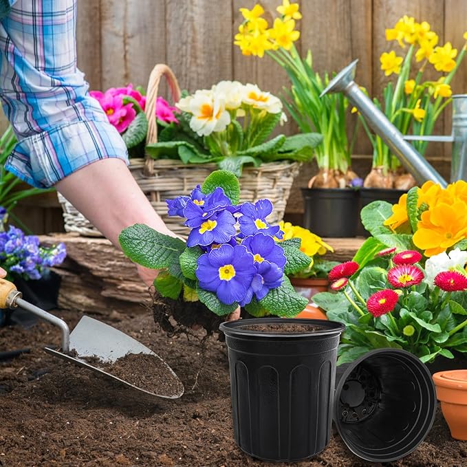 60 Pcs 1 Gallon Plant Nursery Pots,Plastic Pots with Drainage Holes,Garden Flower Container Seedling Pot with White Label for Planting,Cuttings,Transplanting,Home Garden(Black)