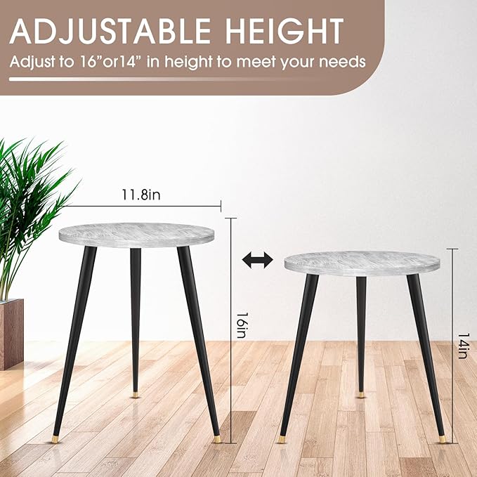 Plant Stand Indoor, Mid Century Wood Plant Stand Grey Plant Table for Flower Pots, Heavy Duty Metal Tall Plant Holder, Modern Home Decor Small Round Side End Table (11.8"x16")