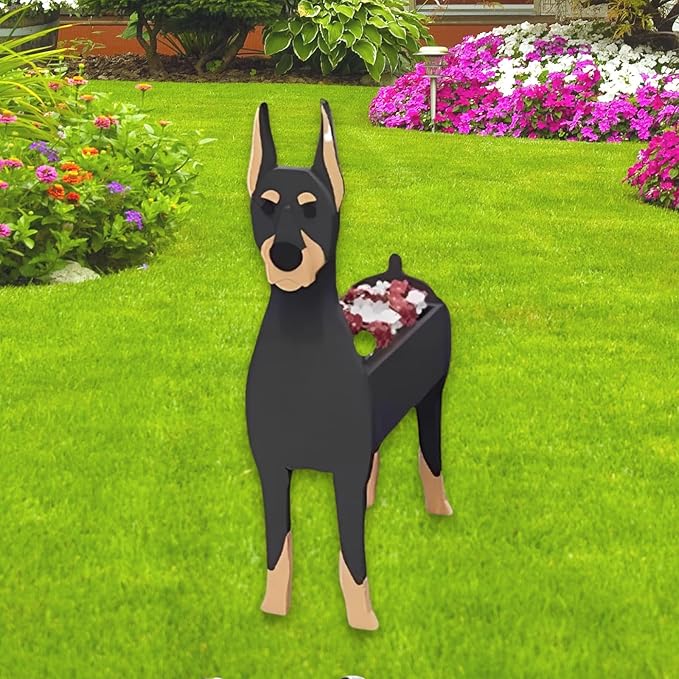 Doberman Dog Planter Plant Pots,Cute Garden Dog Flower Planter,Dog Planters Birthday Gifts for Women,Office,Indoor/Outdoor Decor（9.45 * 5.28 * 13.58in）