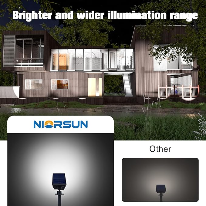NIORSUN Solar Spot Lights Outdoor,23 LEDs Landscape Lighting with Auto On/Off and 3 Lighting Modes, IP67 Waterproof Spotlights,Outdoor Solar Lights for Yard Garden,4 Pack(Cool White)