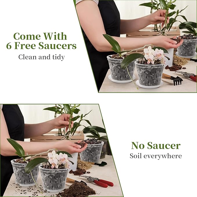 6 Pack 5 Inch Clear Orchid Pots with Holes and Saucers Orchid Pot for Plant and Repotting