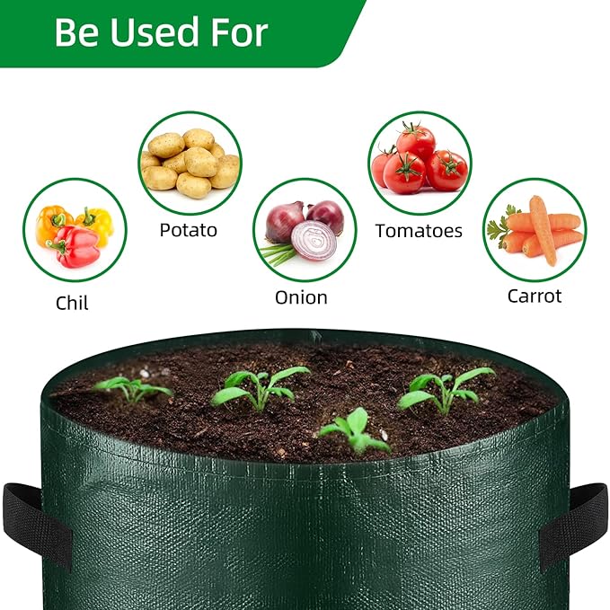 10 Gallon 3-Pack Potato Grow Bags, Heavy Duty PE Fabric Pots with Flap and Handles, Green Planter Bags for Potato Vegetables Outdoor Garden, 17.7''x13.8'' Large for All Plants Growing