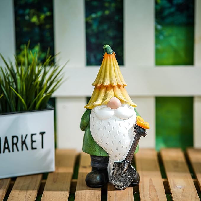 Topadorn Garden Gnome Outdoor Gnome Statue Resin Sculpture Outdoor Figurine with Yellow Hat for Garden Decoration,11 Inch