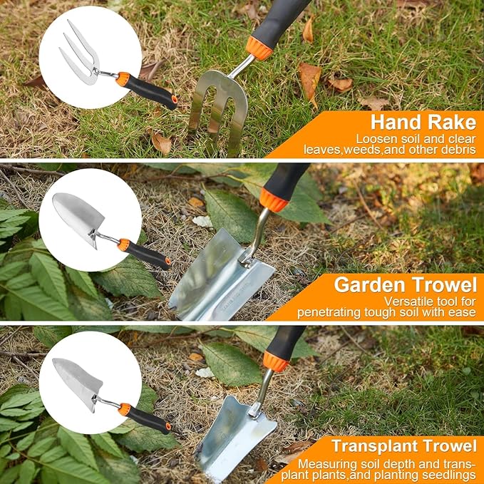 Garden Tools Set, 10 Pcs Stainless Steel Heavy Duty Gardening Tools Set with Folding Saw, Garden Hand Tools Starter Kit, Landscaping Tools, Gardening Tools Gift Sets for Women and Men