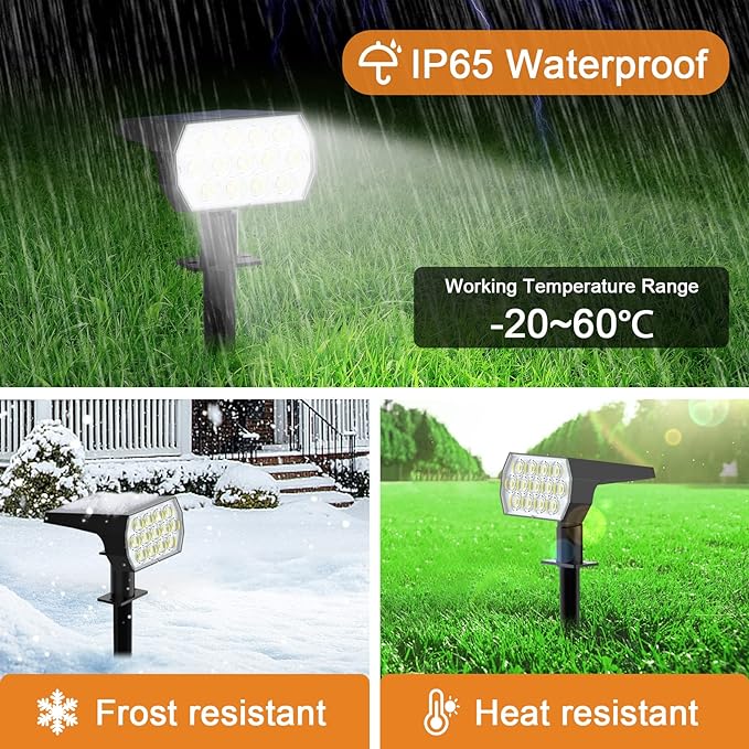 WELALO Solar Spot Lights Outdoor, [6 Pack/52 LED/3 Modes] 2-in-1 Solar Landscape Spotlights, Solar Powered Security Lights, IP65 Waterproof Wall Lights for Walkway Yard Garden Driveway(Cool White)