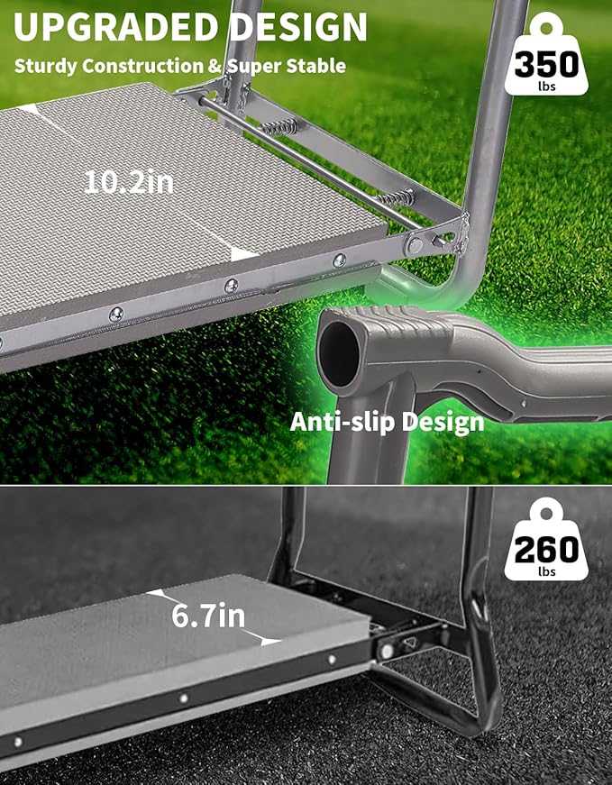 Garden Kneeler and Seat, Foldable Garden Stool 10.2" Width, Heavy Duty Knee Seat for Gardening with 2 Tool Pouches & Gloves, Gardening Accessories for Women, Grandparents, Seniors (Green)