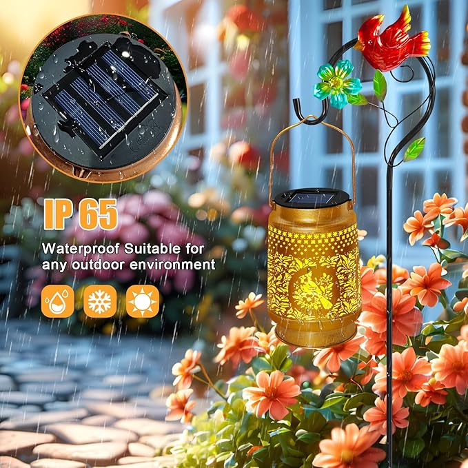 TEDOF Solar Lanterns Outdoor Waterproof,Cardinal Solar Lights Garden Decor Gifts for Mom Women Grandma Decoration Outside for Yard, Patio,Backyard,Porch