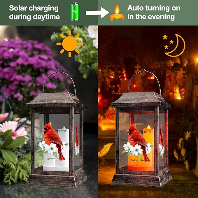 Walk Beside Us Memorial Lantern with Flickering LED Candle, Solar Powered Flameless Lantern, Bereavement Gift Sympathy Gift for Loss of Mom/Dad/Loved One, 2 Pack