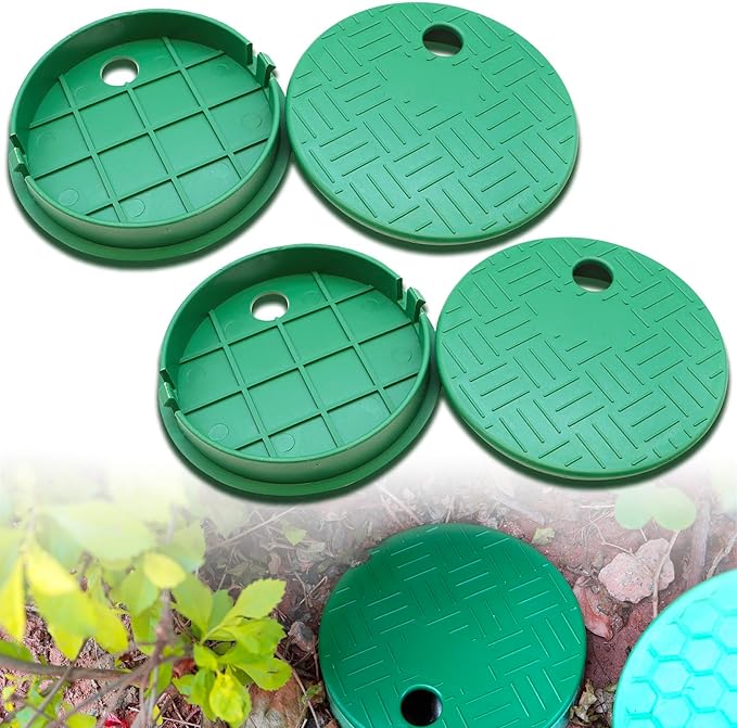4 Pack - Sprinkler Valve Cover for Outside, 5.5" ID 6" OD Irrigation Valve Box Cover, Sprinkler Box Covers for Protection of Irrigation Systems, Green