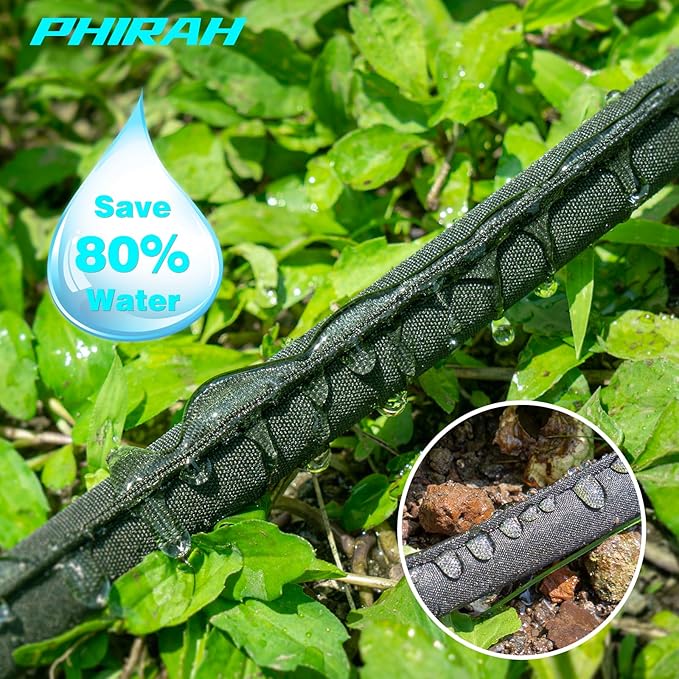 Flat Soaker Hose for Garden Bed, 25/50/75/100ft 1/2" Linkable Consistent Drip Irrigation Hose Save 80% Water Leakproof Double Layer Sprinkler Garden Hose with Holes (25FT 2Packs/50FT)