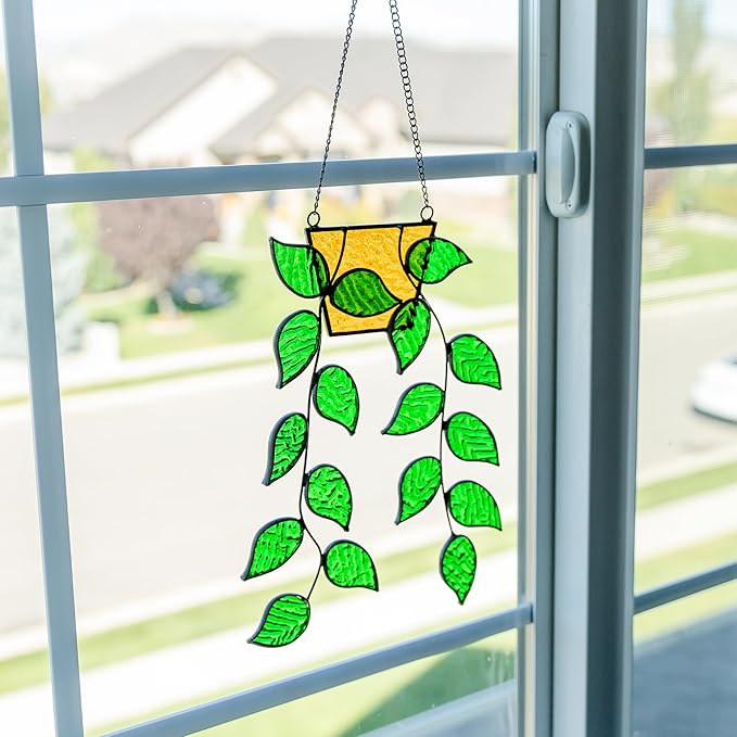 Stained Glass Window Hanging 17 Leaf Plant Stain Glass Window Hanging Real Stained Glass Hanging Hanging Stained Glass for Windows Stained Glass suncatchers Stained Glass Plant Stained Glass