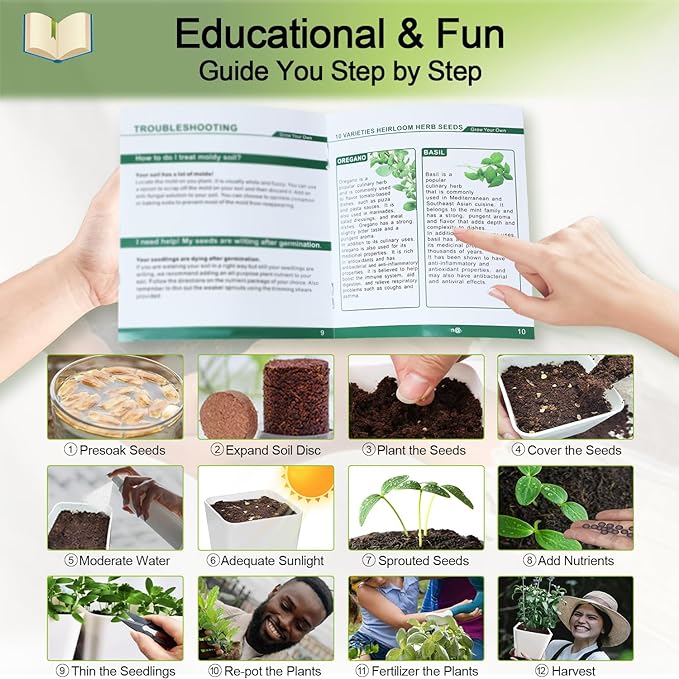 Herb Garden Kit Indoor Herb Garden Starter Kit - 10 Variety Herbs Kitchen Window Herb Garden Planter Indoor & Outdoor Growing Kit for Windowsill Countertop - Unique Gardening Gift for Women Men