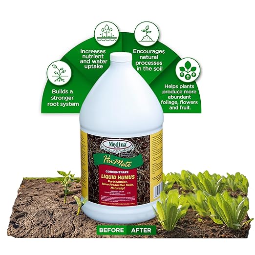 Medina Humate Humic Acid for Plants - Concentrated Liquid Compost, Humic Acid for Lawn - Enhance Plant Growth, Moisture Retention, Nutrient Absorption - Humates for Soil - 1 Gal Covers 8000 Sq. Ft.