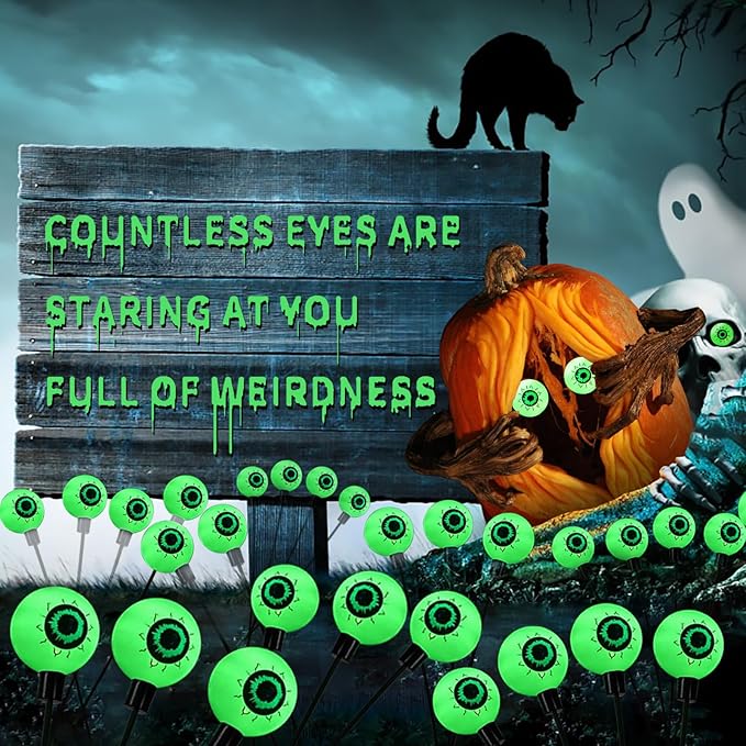 Aogist Halloween Decorations Eyeball Swaying Firefly Light Bright Long Standby Time Waterproof Outdoor Lights for Beautiful Spaces Garden Yard Lawn Pathway Porch Party Decor (Green, 2 Pack-12 LEDs)