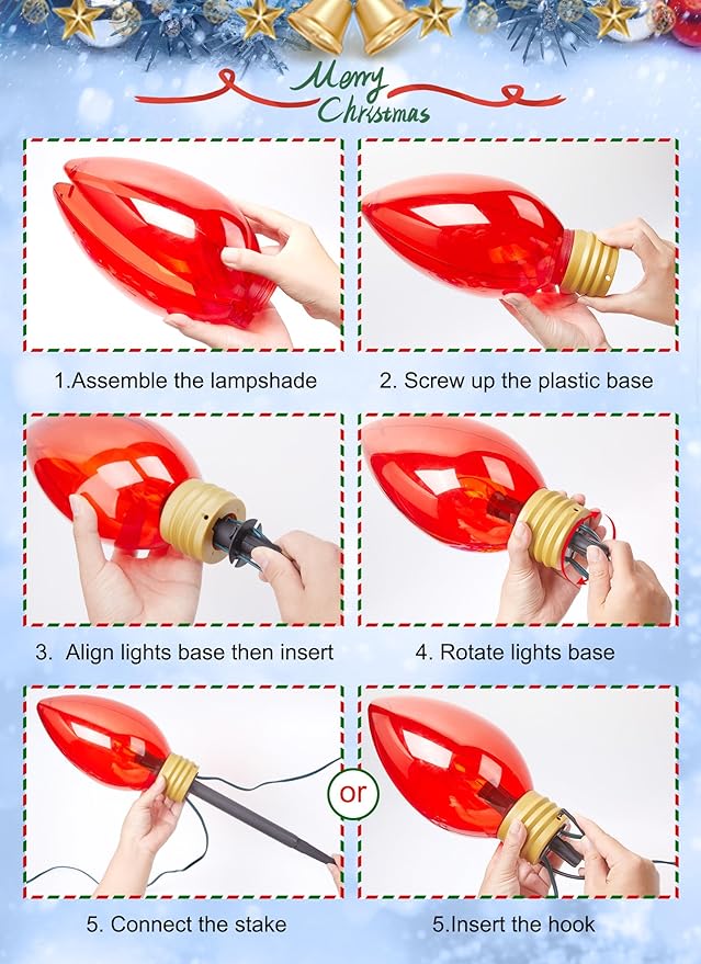 Super Jumbo C9 Christmas Pathway Lights - 11FT 5 LED Jumbo Christmas Walkway Lights, Multicolor Christmas Decoration Outside, Waterproof Giant Christmas Lights Outdoor Decoration for Yard Holiday Lawn