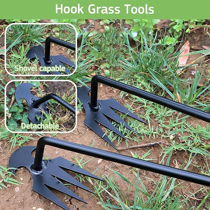 2 Pcs Weed Puller Tool – 15.7” Portable Garden Weeder, 4 Teeth Manganese Steel Forged Hand Tool for Uprooting Weeds, Ideal for Gardening & Backyard Vegetable Planting