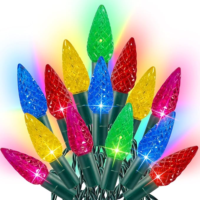 Dazzle Bright C6 Christmas String Lights, 200 LED 66 FT Waterproof Connectable String Lights with Timer, 8 Modes Christmas Lights for Indoor Outdoor Garden Yard Xmas Tree Decoration (Multi-Colored)