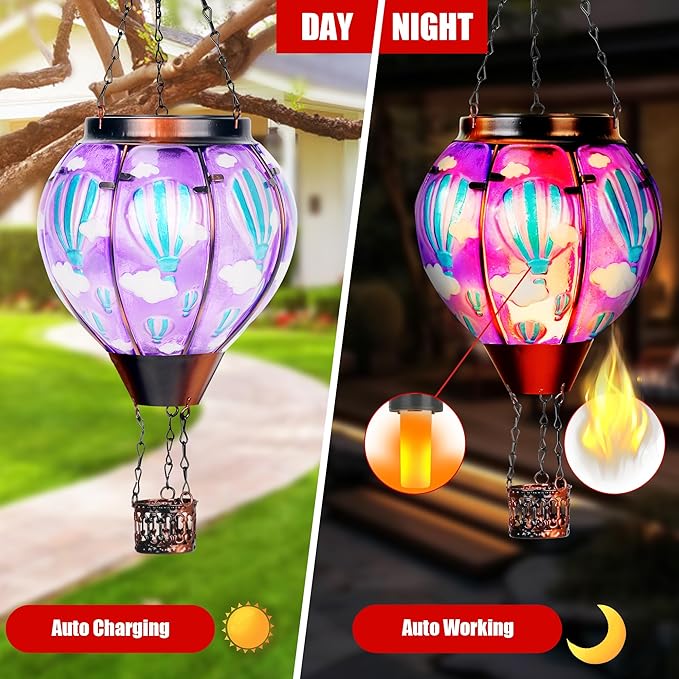 Solar Lantern Outdoor Waterproof, Hanging Lantern for Backyard Porch Patio Lawn Pathway Decor, Yard Decorations, Hot Air Balloon Garden Gifts