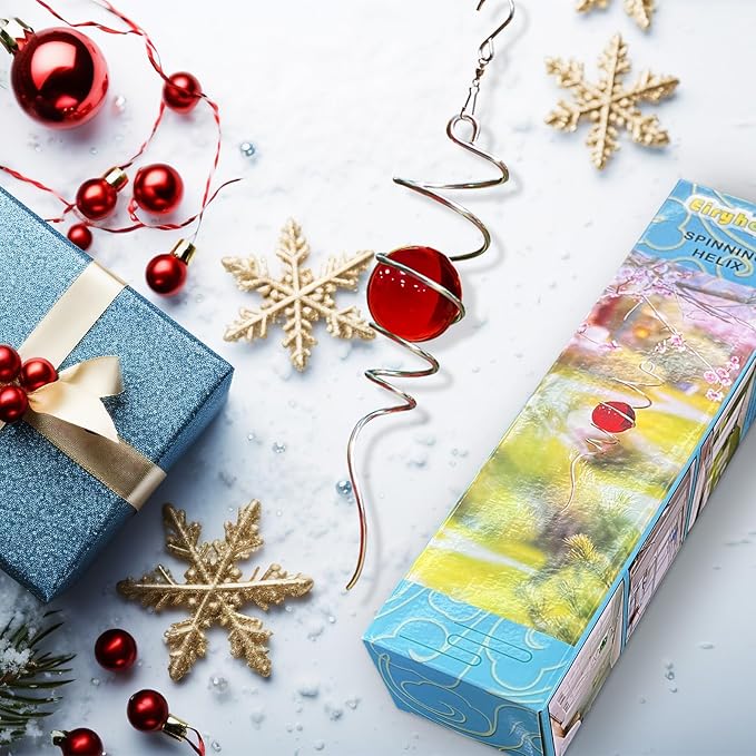 Gazing Ball Spiral Tail Red Glass Orb, Wind Spinner Stabilizer, Spiral Tail for Wind Spinners, Hanging Garden Ornament Rotating Art Decor - Visual Illusion in Spinning, Creative Gifts 13inch