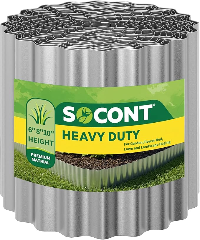 Corrugated Metal Garden Edging, 10"×20Ft Durable Landscape Border for Garden, Lawn, Flower Beds and Paver Edging (Silver)
