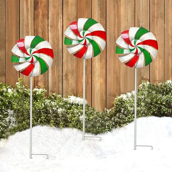 Windmill Decoration，Outdoor Metal Stakes, Wind Catcher Spinner Garden Stakes, Outdoor Wind Spinners, Yard Patio Decoration, Set of 3