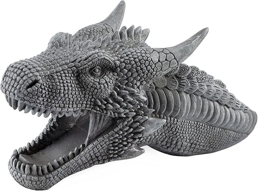 Dragon Garden Downspout Sculpture; Splash Block Anchor w/Ramp for Downspout Extension
