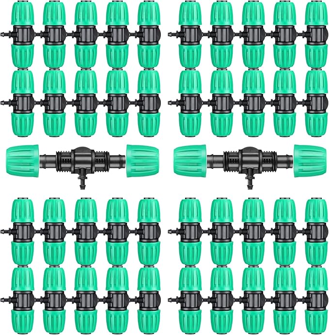 Frienda 40 Pcs Barbed Tee 1/2 Inch Tubing (1/2" Idx0.6-0.63" Od) 16mm to 1/4 Inch Irrigation Tube Fittings Drip Irrigation Parts Anti Drop Locked Reducing Tee for Drip Hose, Green