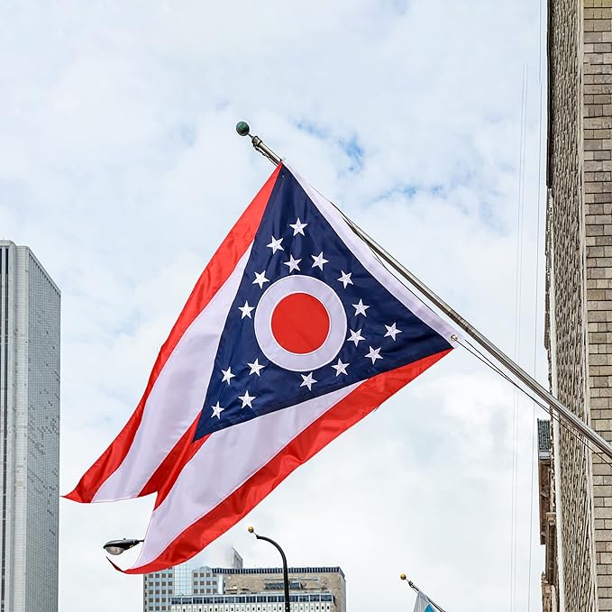 Ohio State Flag 3x5 Ft, Deluxe Embroidered Heavy Duty Polyester Durable OH Outside Flags, Indoor/Outdoor, Sewn Stripes and Brass Grommets