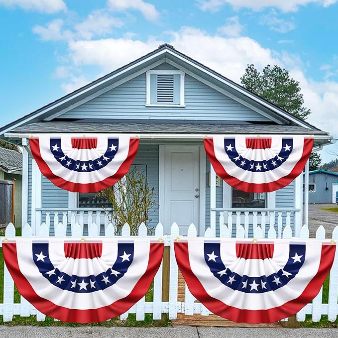 3x6 Ft 6 Pack American Pleated Fan Flag, Patriotic Half Fan Banner American Flag Decoration Bunting for Outside Red White and Blue Decor Independence Day Memorial Day 4th of july Decorations