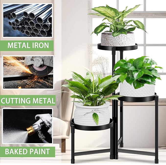 3 Tier Plant Stand Indoor Outdoor,Corner Metal Flower Pot Stands for Multiple Plants,Heavy Duty Plant Shelf for Patio Garden Balcony Living Room Bedroom