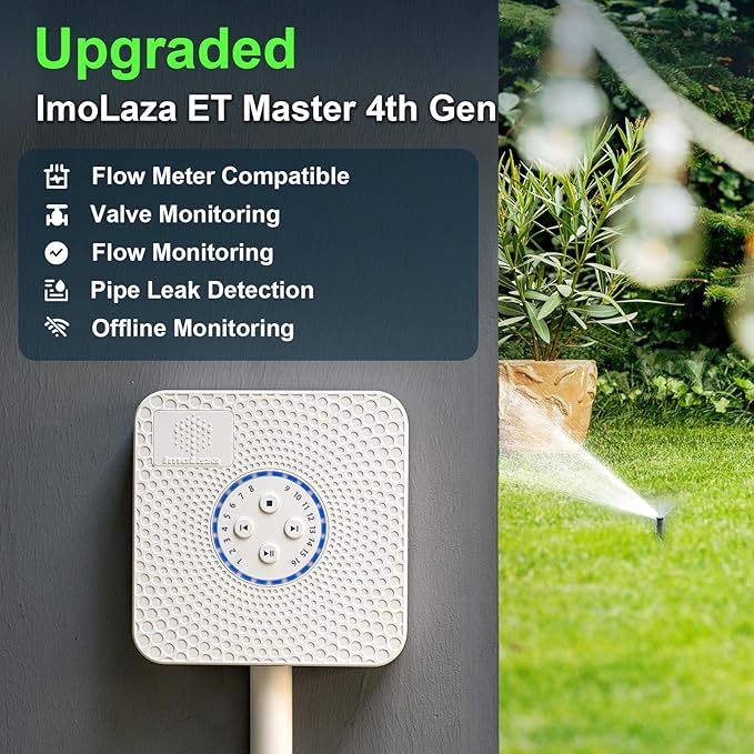 ImoLaza ET Master 4th Gen Smart Sprinkler Controller: Upgraded 16-Zone WiFi Irrigation Controller with Automated Watering, App Control, Smart Weather Skips and Fault Alerts