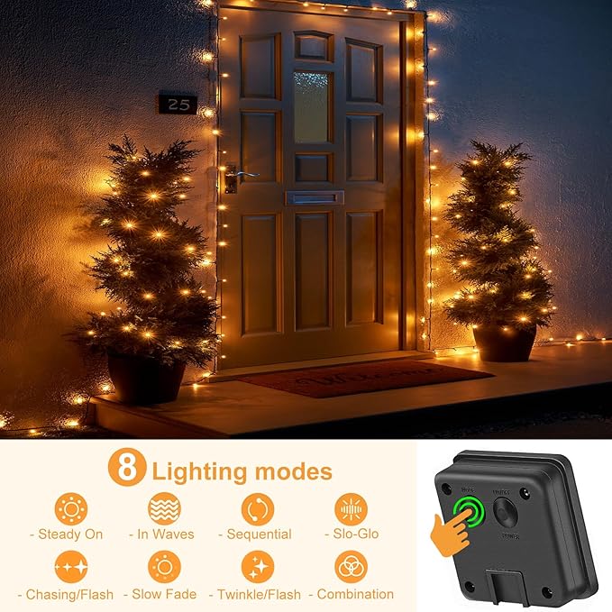 2 Pack Solar String Lights for Outside, Each 40Ft 120 LED Solar Lights Outdoor, 8 Modes Waterproof Solar Powered Twinkle Light for Backyard Patio Tree Party Garden Wedding Decoration, Warm White