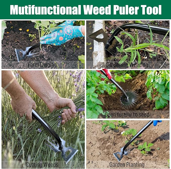 2 Pack Uprooting Weed Pulling Tools,Garden Hand Weeder Tools, Manual Multifunctional Weeders Gardening Tools for Yard and Garden(5Tines+6Tines)