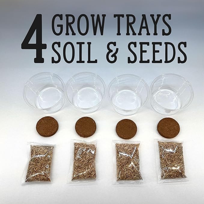 Organic Cat Grass Premium Grow Kit 4 Pack | Non GMO Mixed Heirloom Seeds | Wheatgrass - Oat Grass - Barley Grass Blend