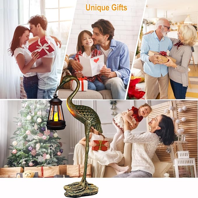 Solar Garden Statue Crane Figurine, Outdoor Hanging Solar Lanterns, Blue Heron Sculpture Statue for Patio, Yard, Lawn, Porch, Garden Decor for Outside Gifts for Christmas Mom, Women, Mother's Day